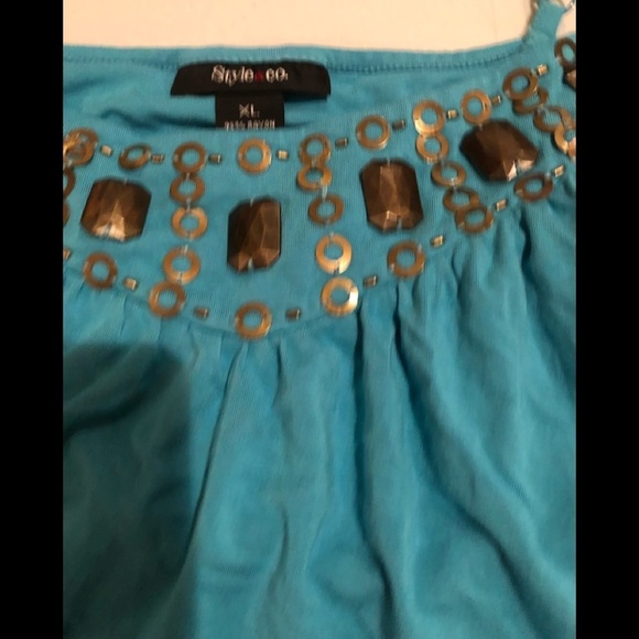 Style & Co X-Large Aqua blue copper embellished camisole shelf bra ,adjustable - Picture 3 of 8